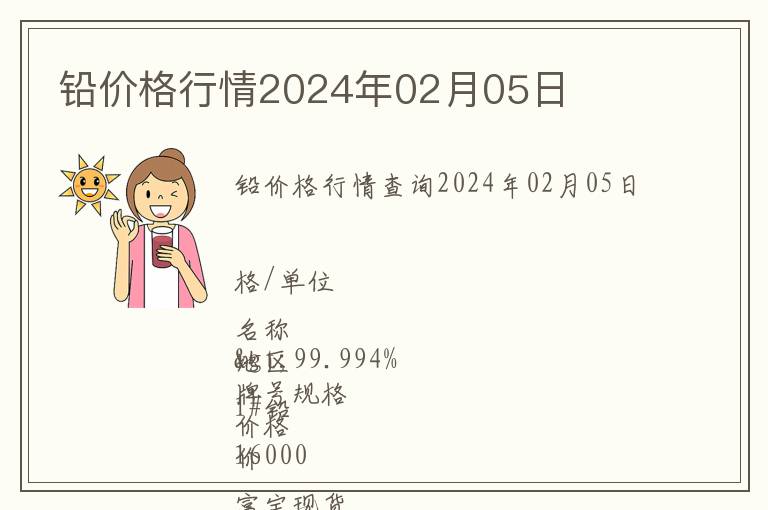 鉛價格行情2024年02月05日