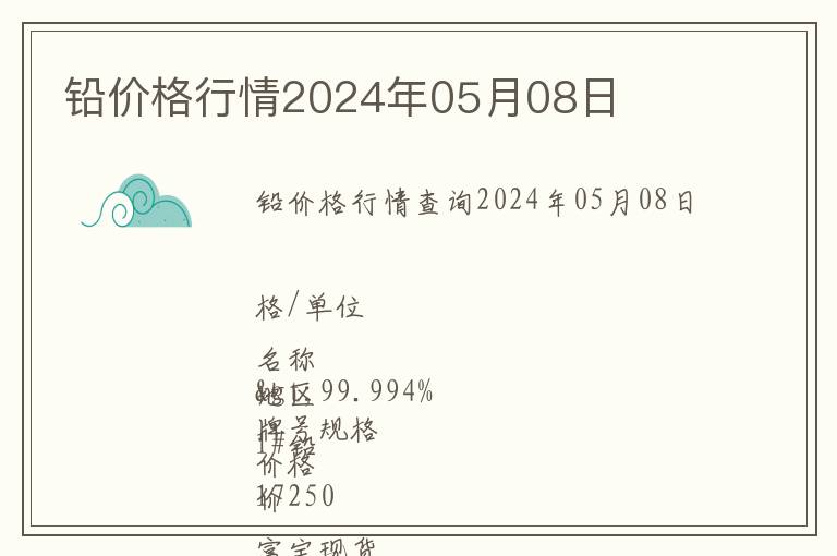 鉛價格行情2024年05月08日