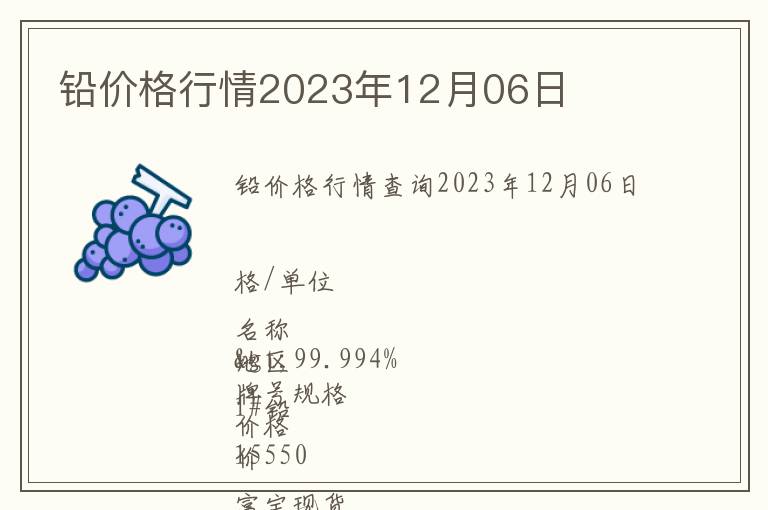 鉛價(jià)格行情2023年12月06日