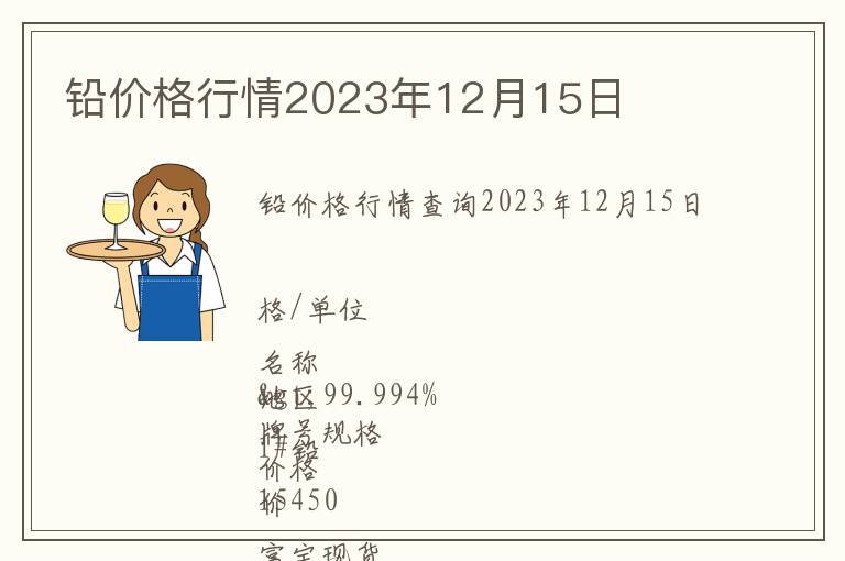 鉛價格行情2023年12月15日