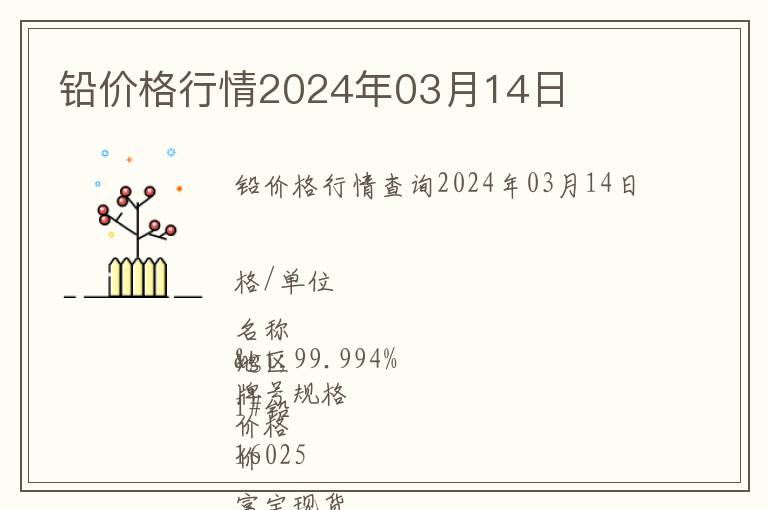 鉛價(jià)格行情2024年03月14日