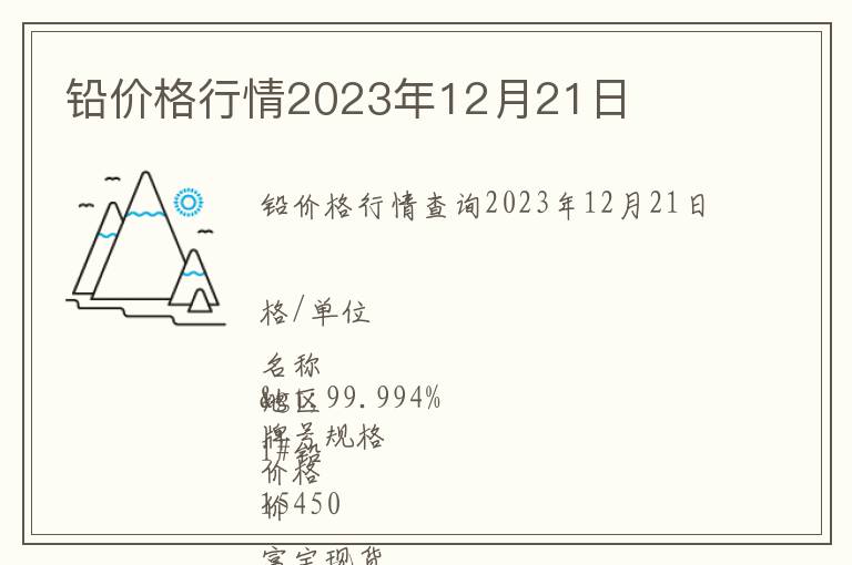 鉛價格行情2023年12月21日