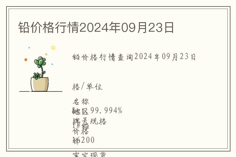 鉛價格行情2024年09月23日
