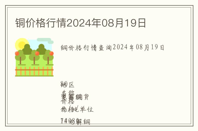 銅價(jià)格行情2024年08月19日