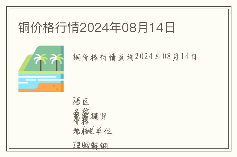 銅價(jià)格行情2024年08月14日