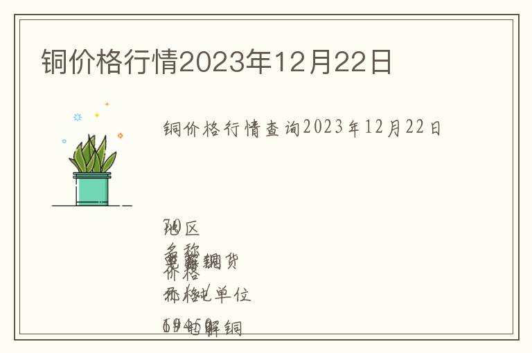 銅價(jià)格行情2023年12月22日