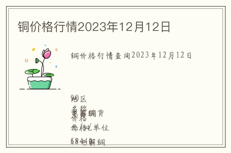 銅價(jià)格行情2023年12月12日