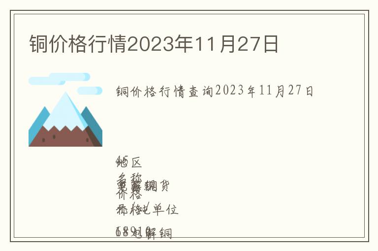 銅價(jià)格行情2023年11月27日