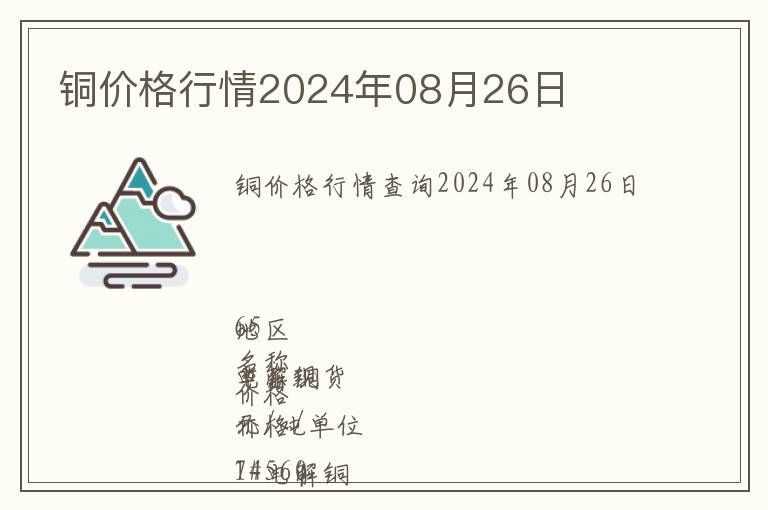 銅價(jià)格行情2024年08月26日