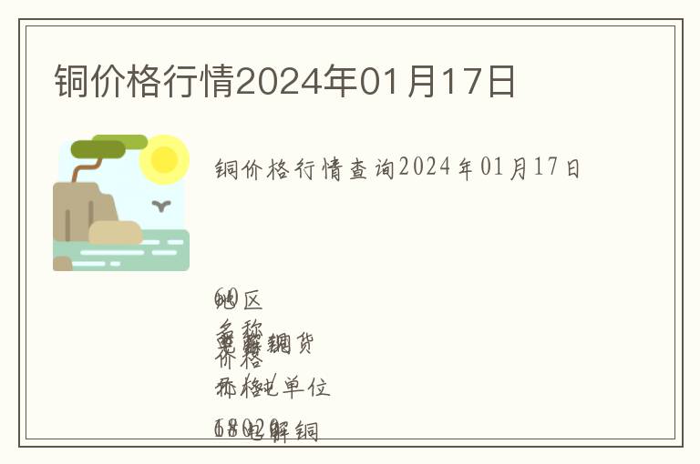 銅價格行情2024年01月17日