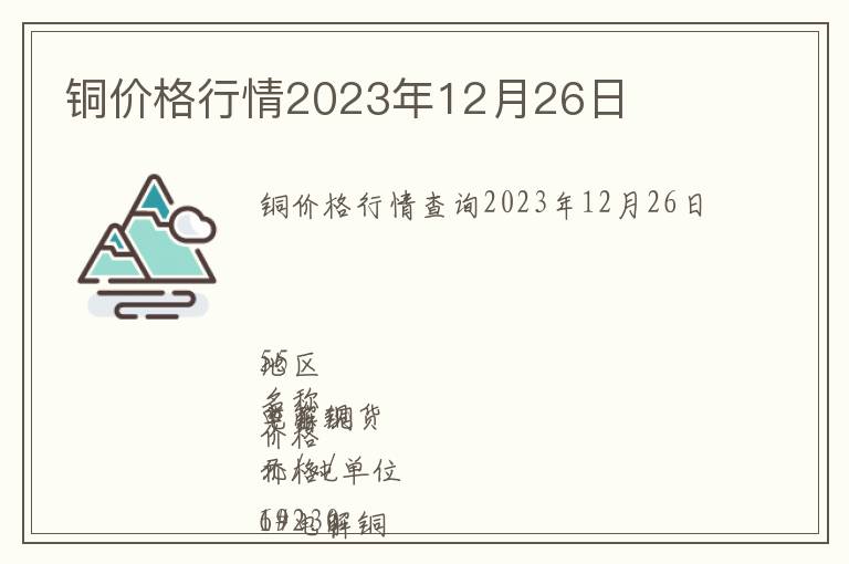 銅價(jià)格行情2023年12月26日