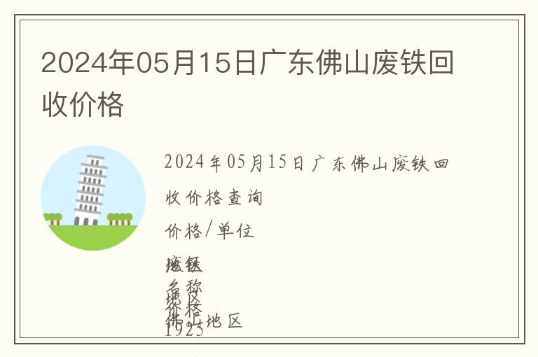 2024年05月15日廣東佛山廢鐵回收價格