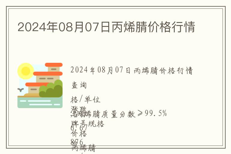 2024年08月07日丙烯腈價格行情