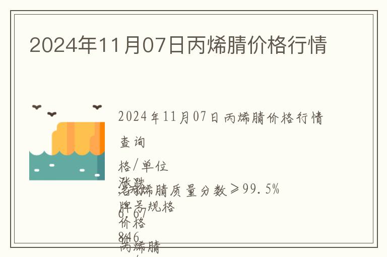 2024年11月07日丙烯腈價格行情