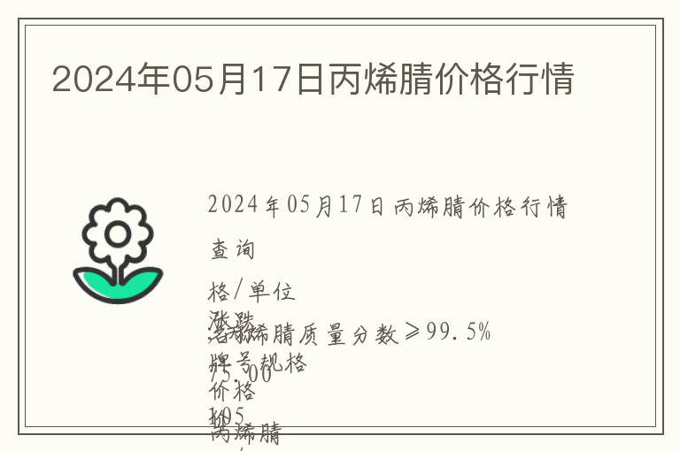 2024年05月17日丙烯腈價(jià)格行情