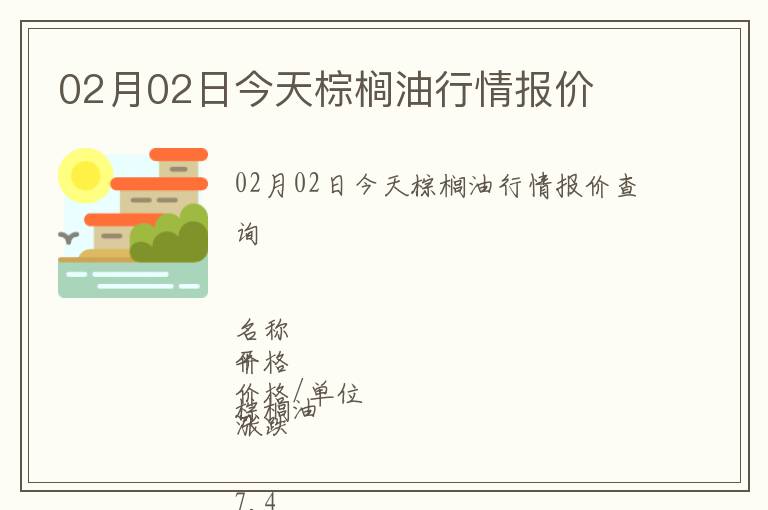 02月02日今天棕櫚油行情報價
