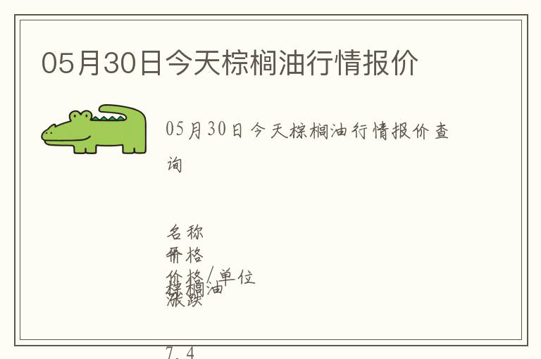 05月30日今天棕櫚油行情報價
