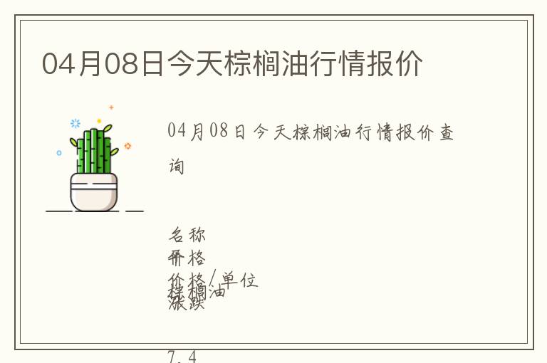 04月08日今天棕櫚油行情報價