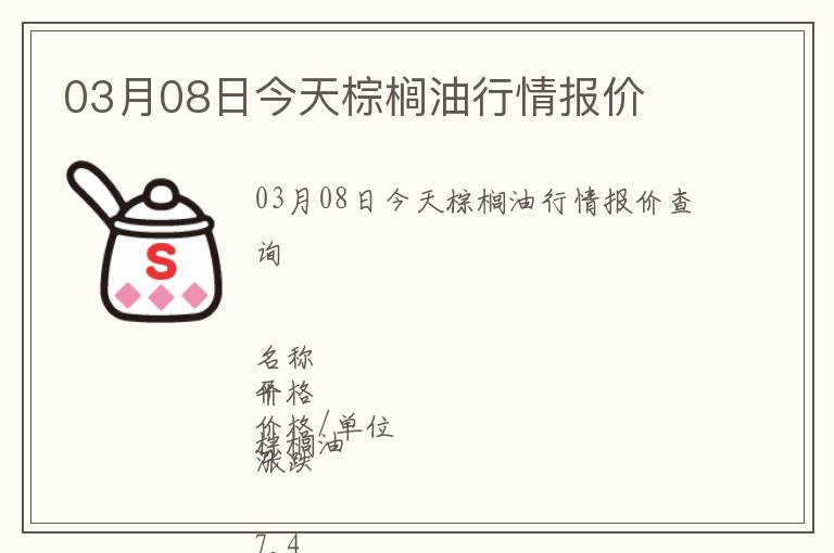 03月08日今天棕櫚油行情報(bào)價(jià)