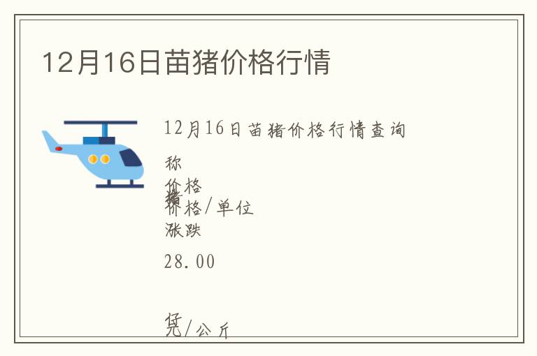 12月16日苗豬價格行情