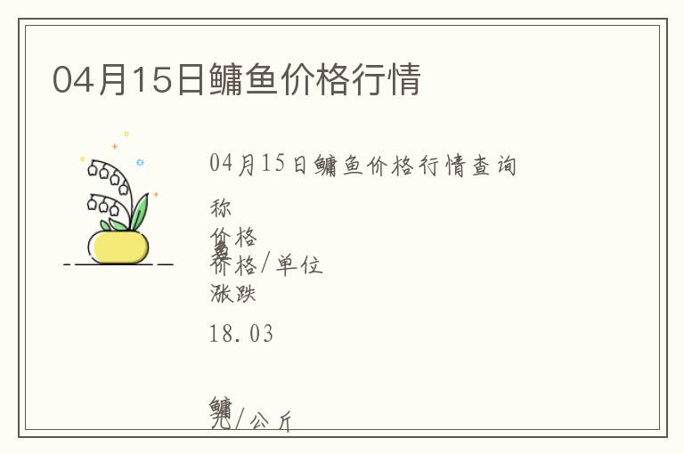 04月15日鳙魚價格行情